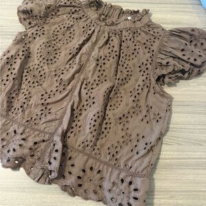 Brown Eyelet Women's Top